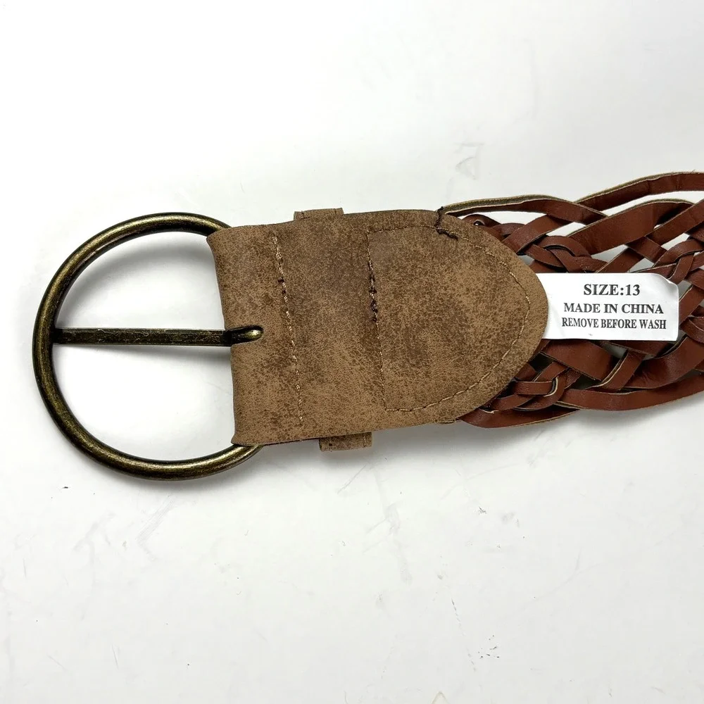Braided Belt Womens 13 Brown Wide Woven Metallic‎ Silver Boho Western Festival